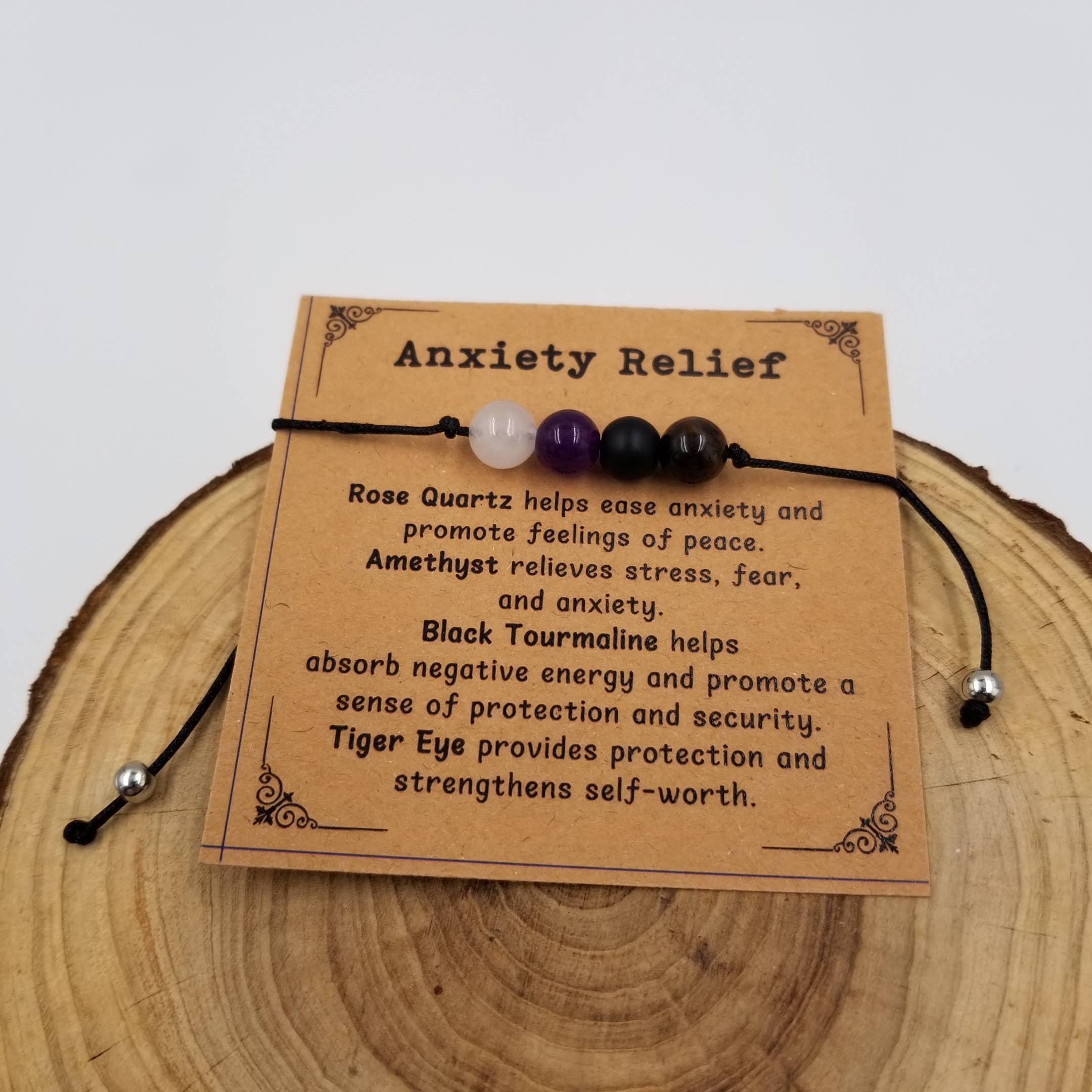 Handmade 4 Chakra Natural Stone Bracelet With Card: Empath Protect