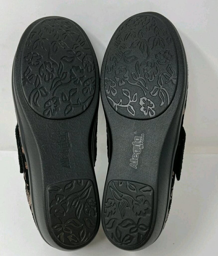 Alegria Lauryn Black Metallic Bronze Floral Clogs Women Sz 40/ 9-9.5