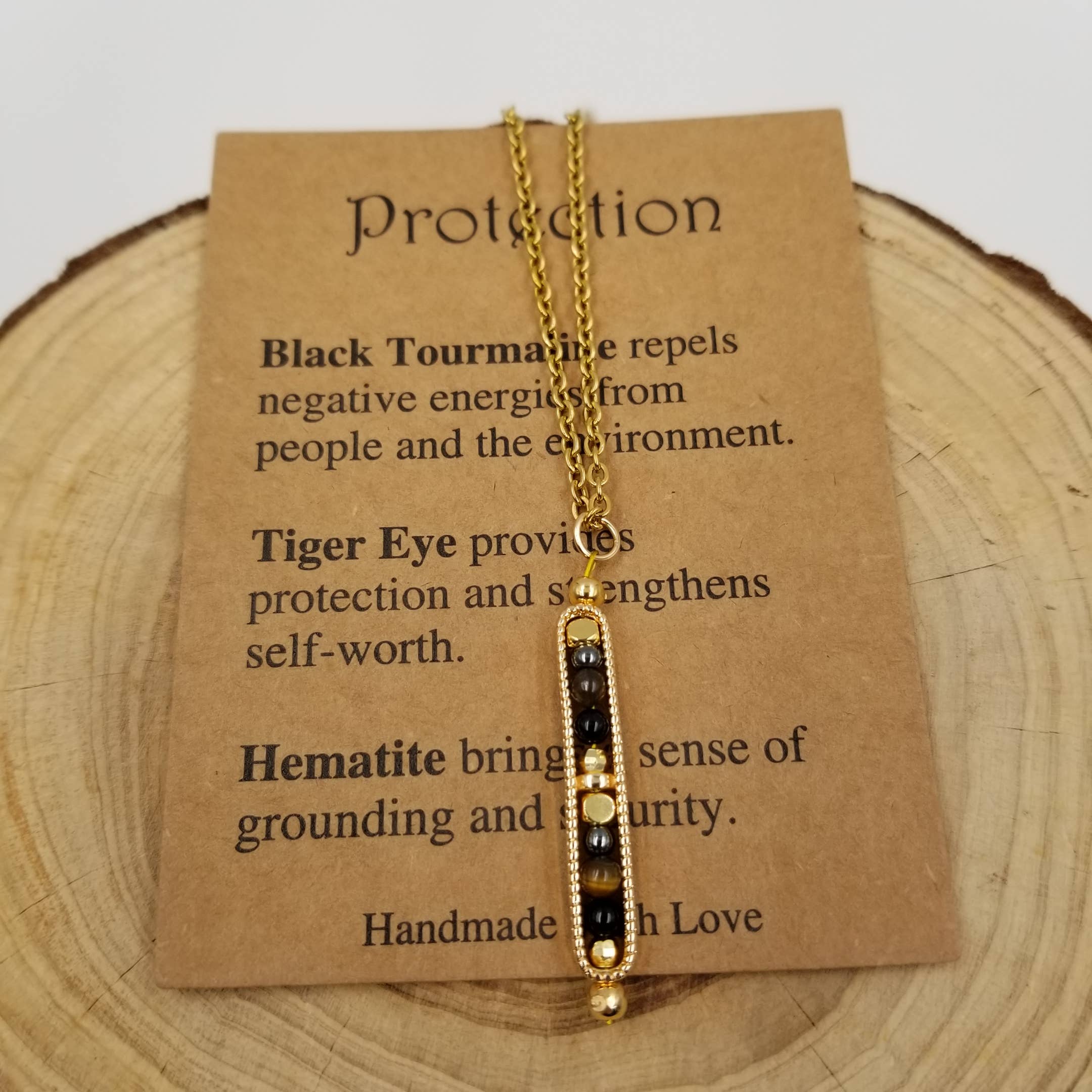 Natural Stone Wishing Bead Gift Necklace with Card: Anxiety