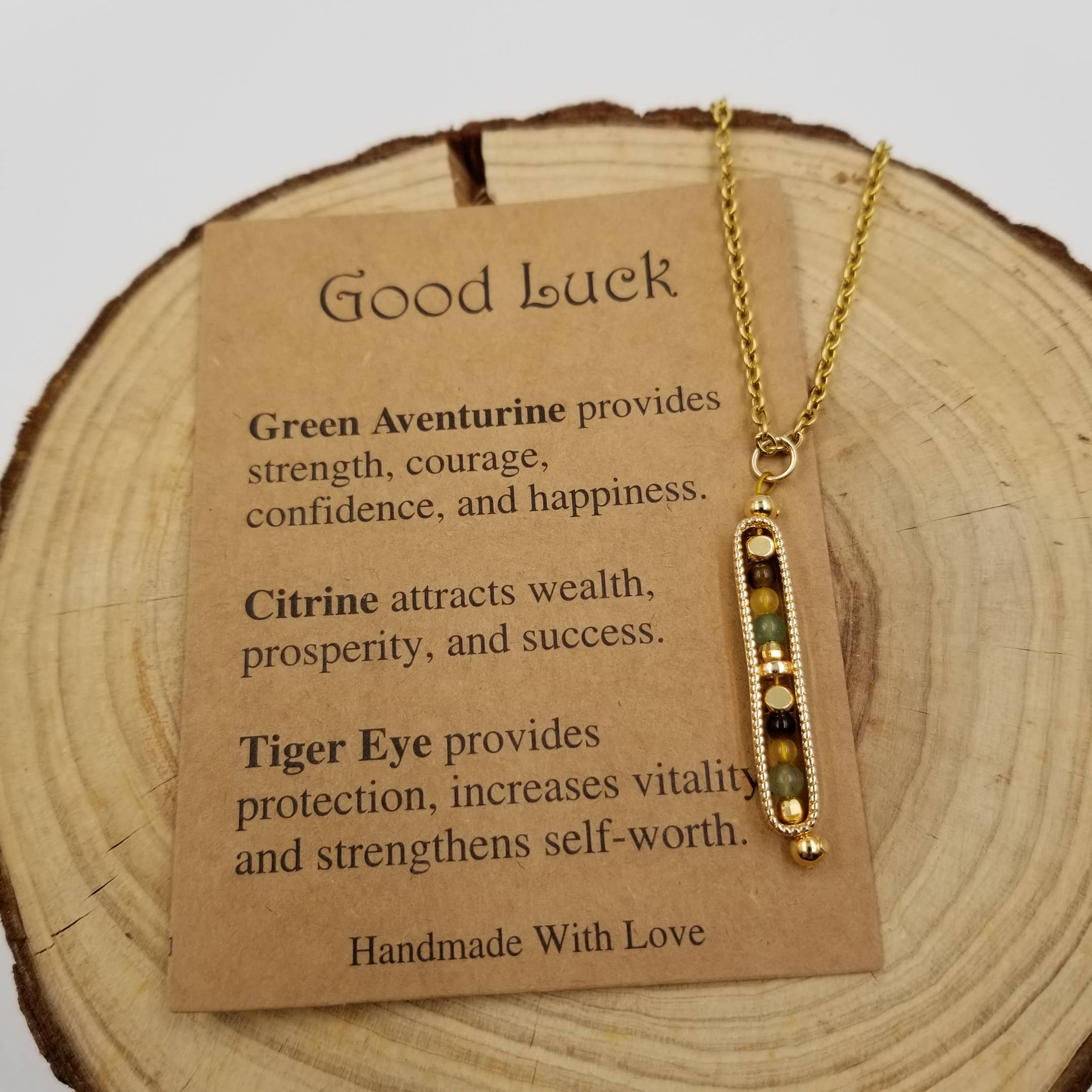 Natural Stone Wishing Bead Gift Necklace with Card: Courage