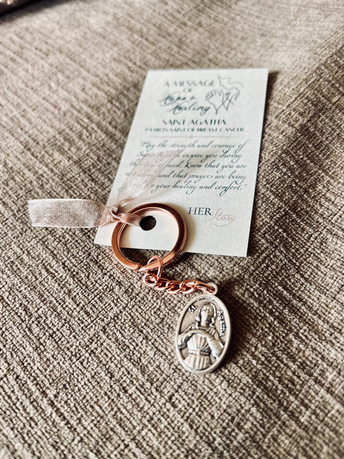St. Agatha Medal Keychain - Patron Saint of Breast Cancer