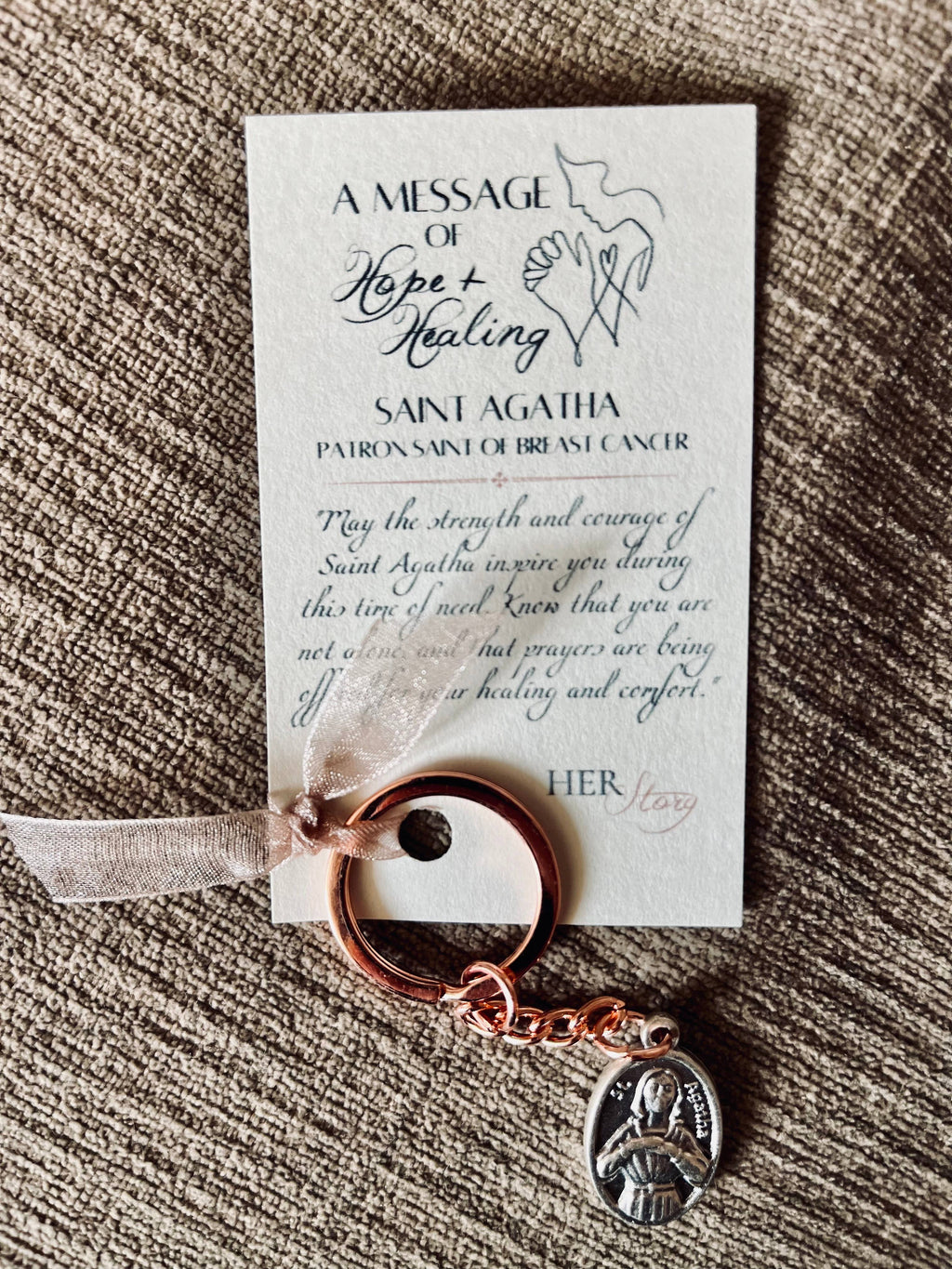St. Agatha Medal Keychain - Patron Saint of Breast Cancer