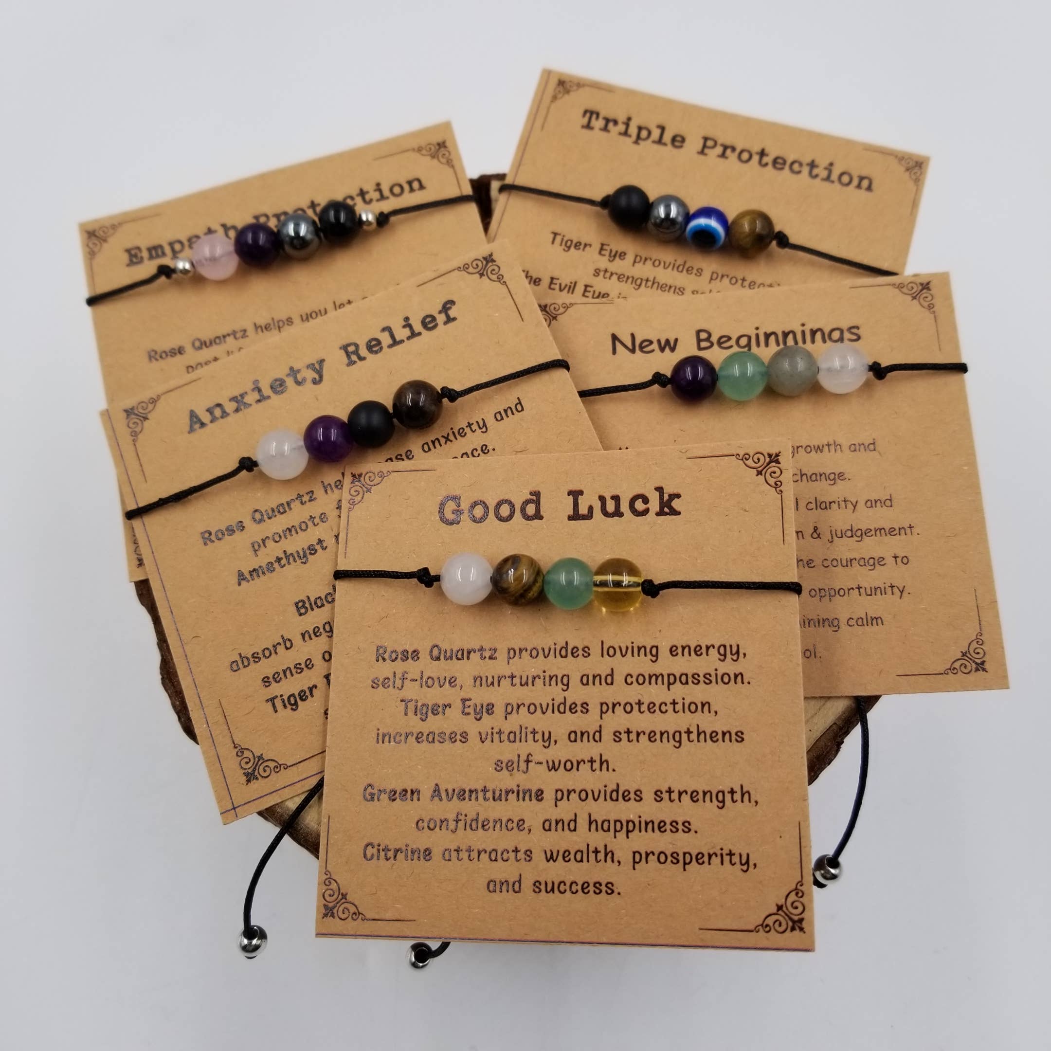 Handmade 4 Chakra Natural Stone Bracelet With Card: Good Luck