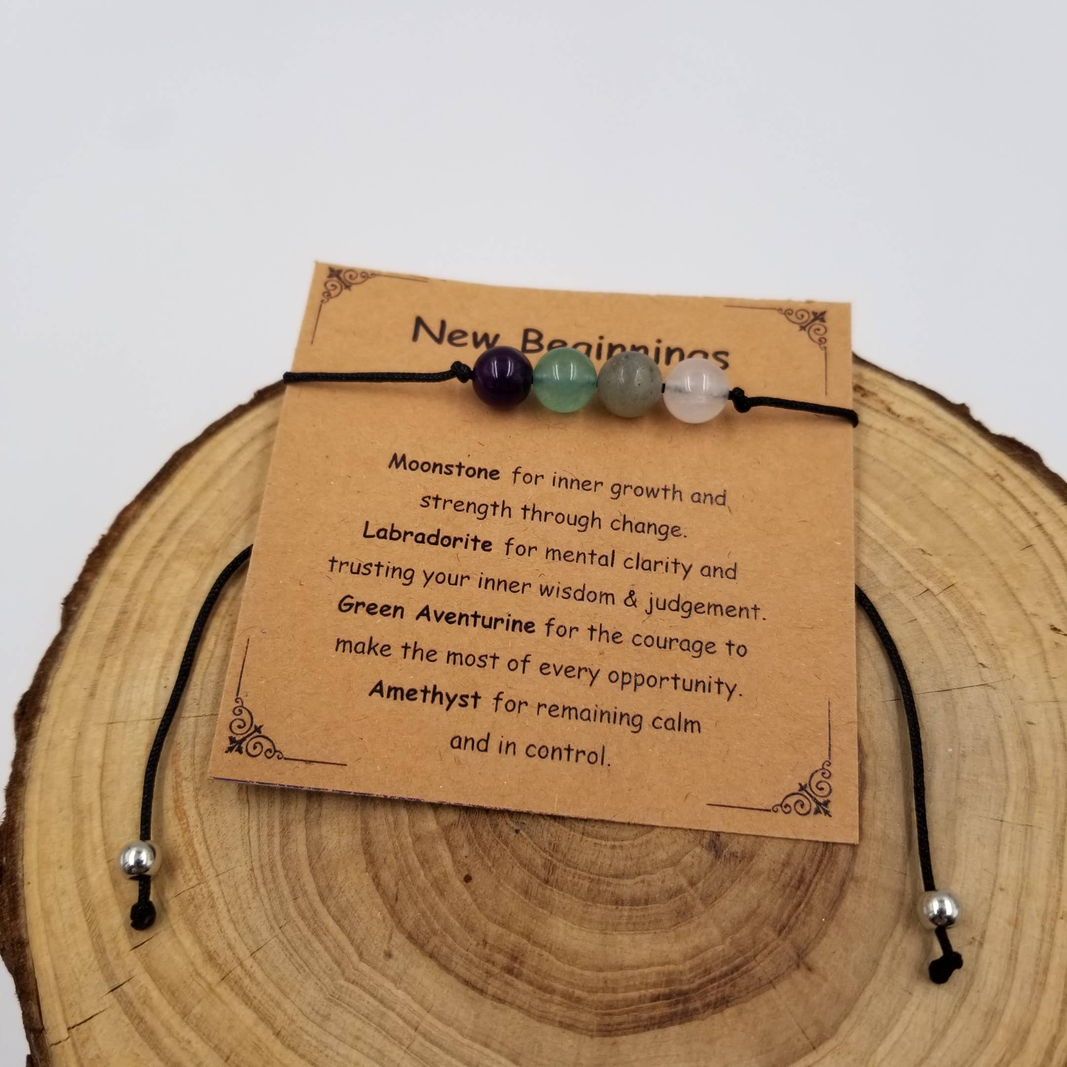 Handmade 4 Chakra Natural Stone Bracelet With Card: Empath Protect