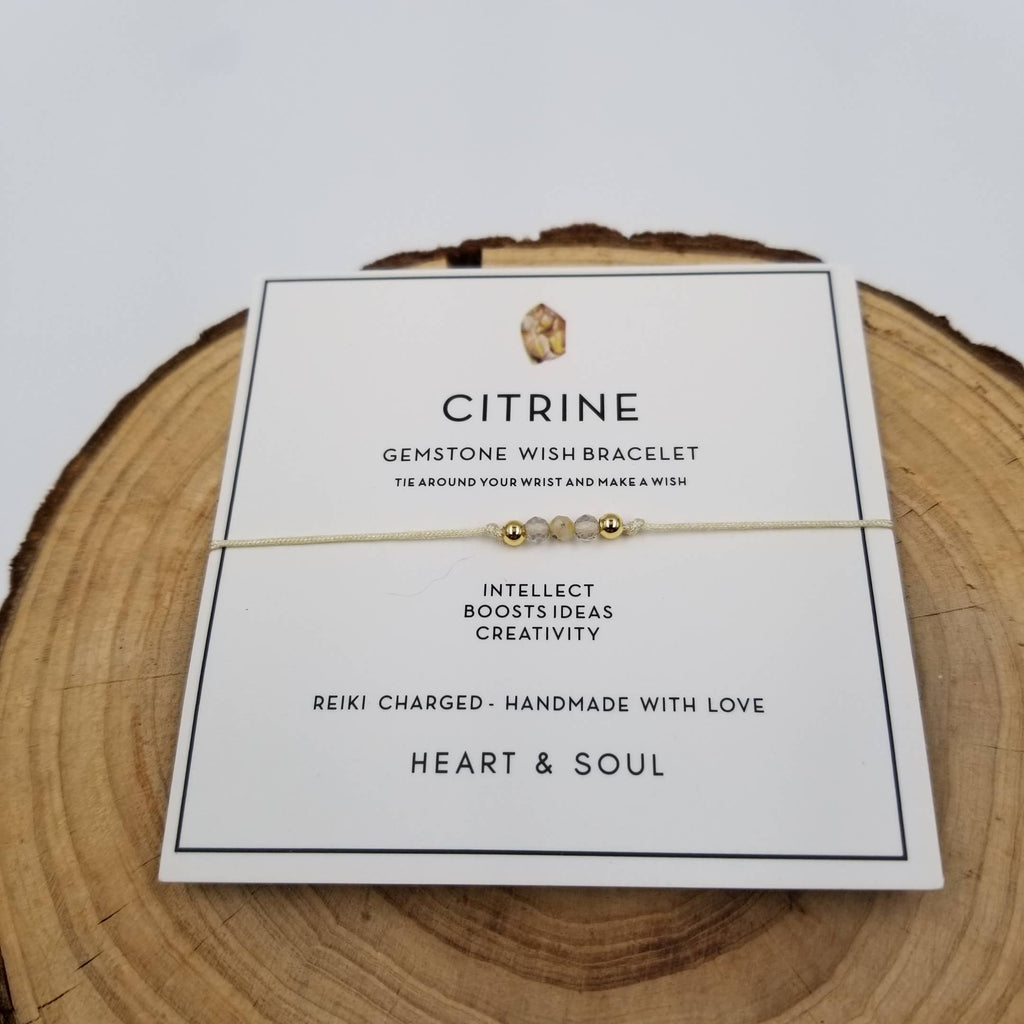 Handmade Natural Stone Chakra Bracelet With Healing Card: Citrine