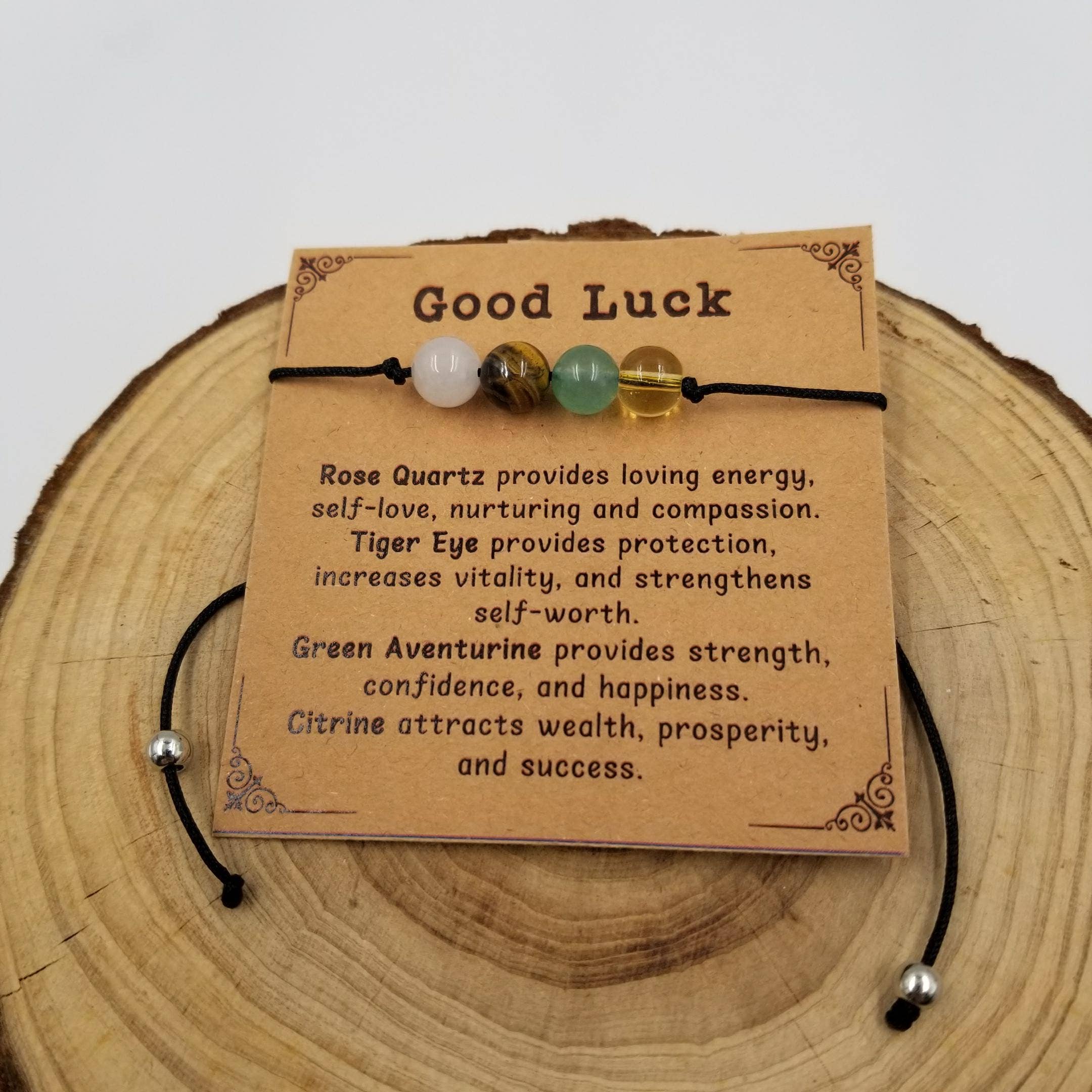Handmade 4 Chakra Natural Stone Bracelet With Card: Good Luck