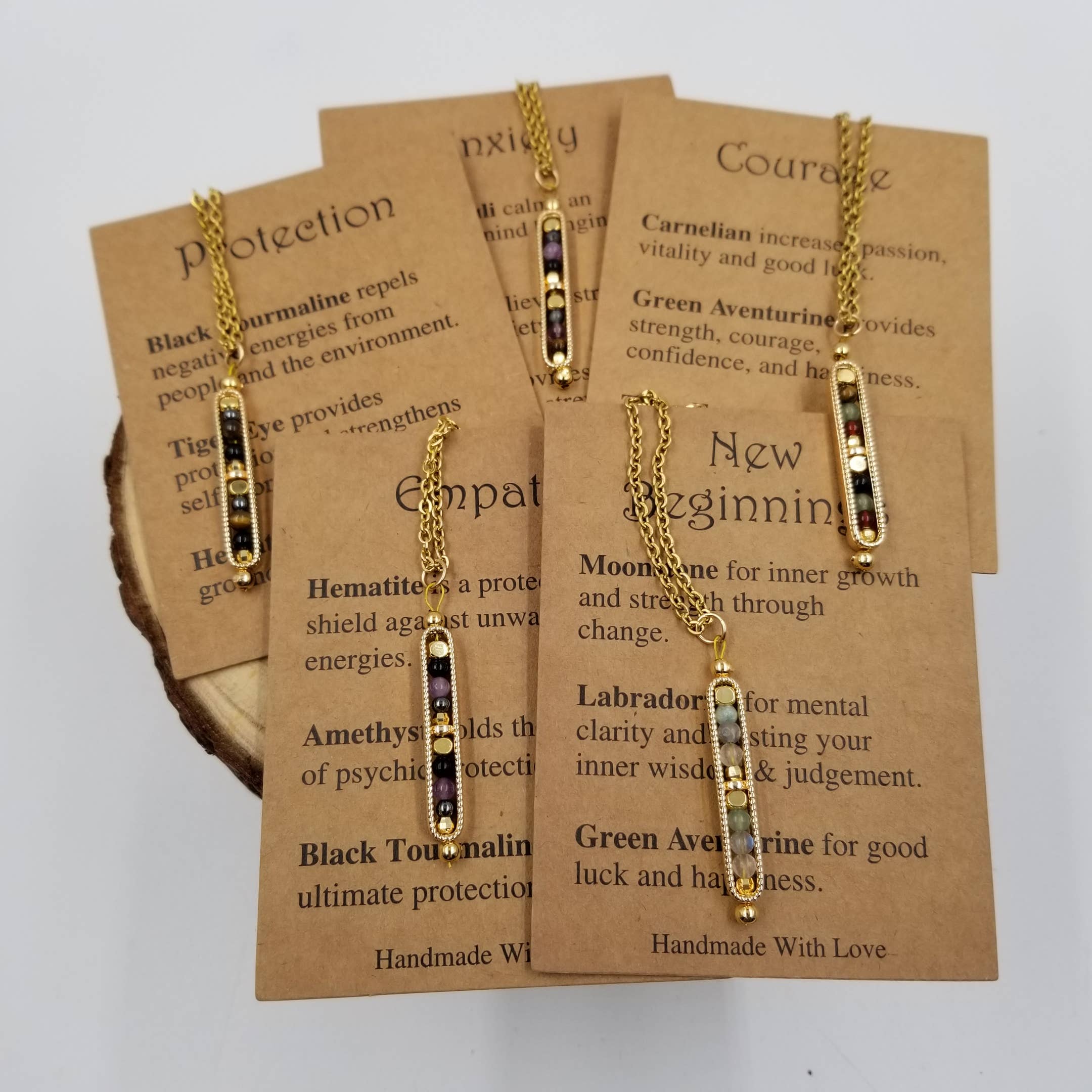 Natural Stone Wishing Bead Gift Necklace with Card: Protection