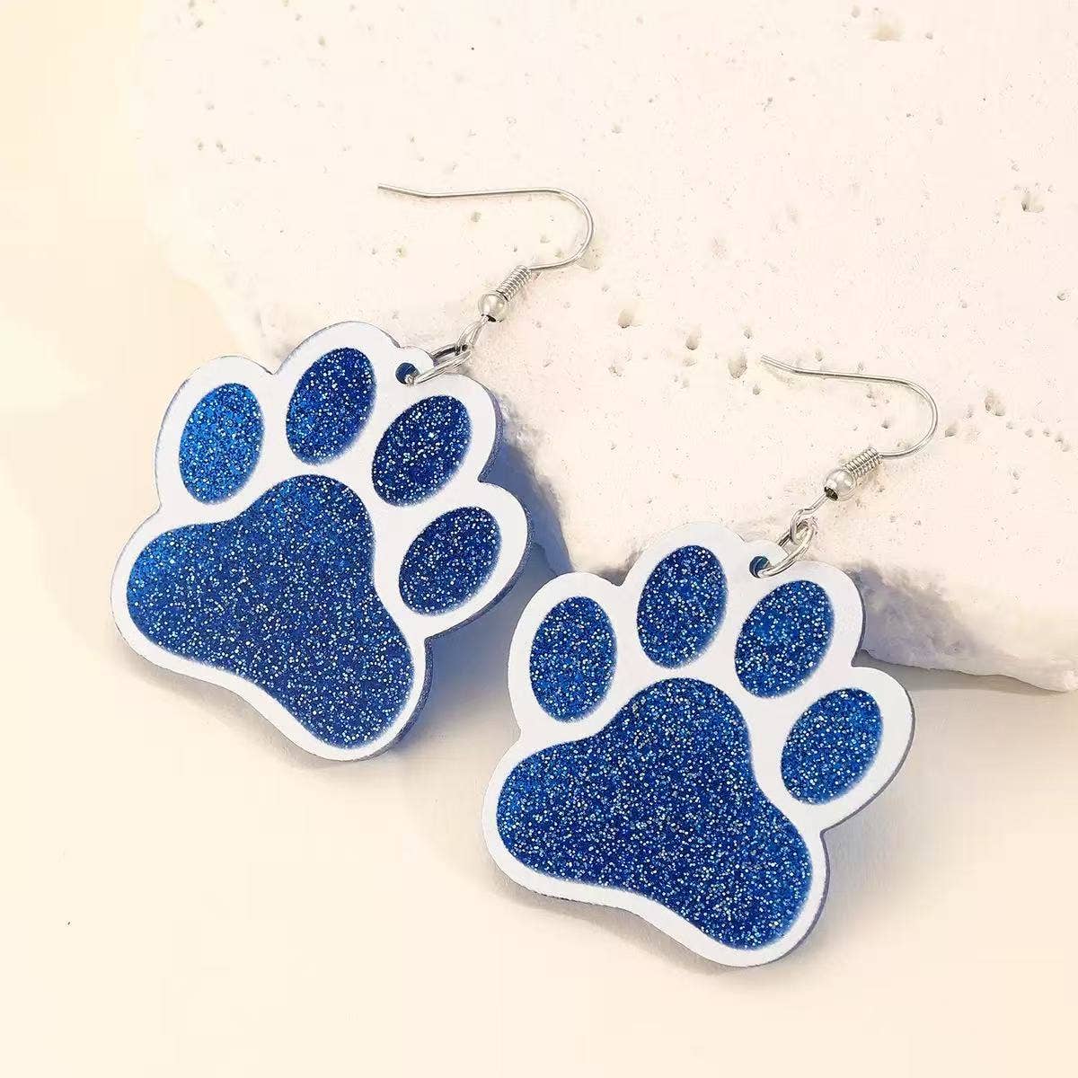 Cute Pair of Blue Paw Print Earrings for Women