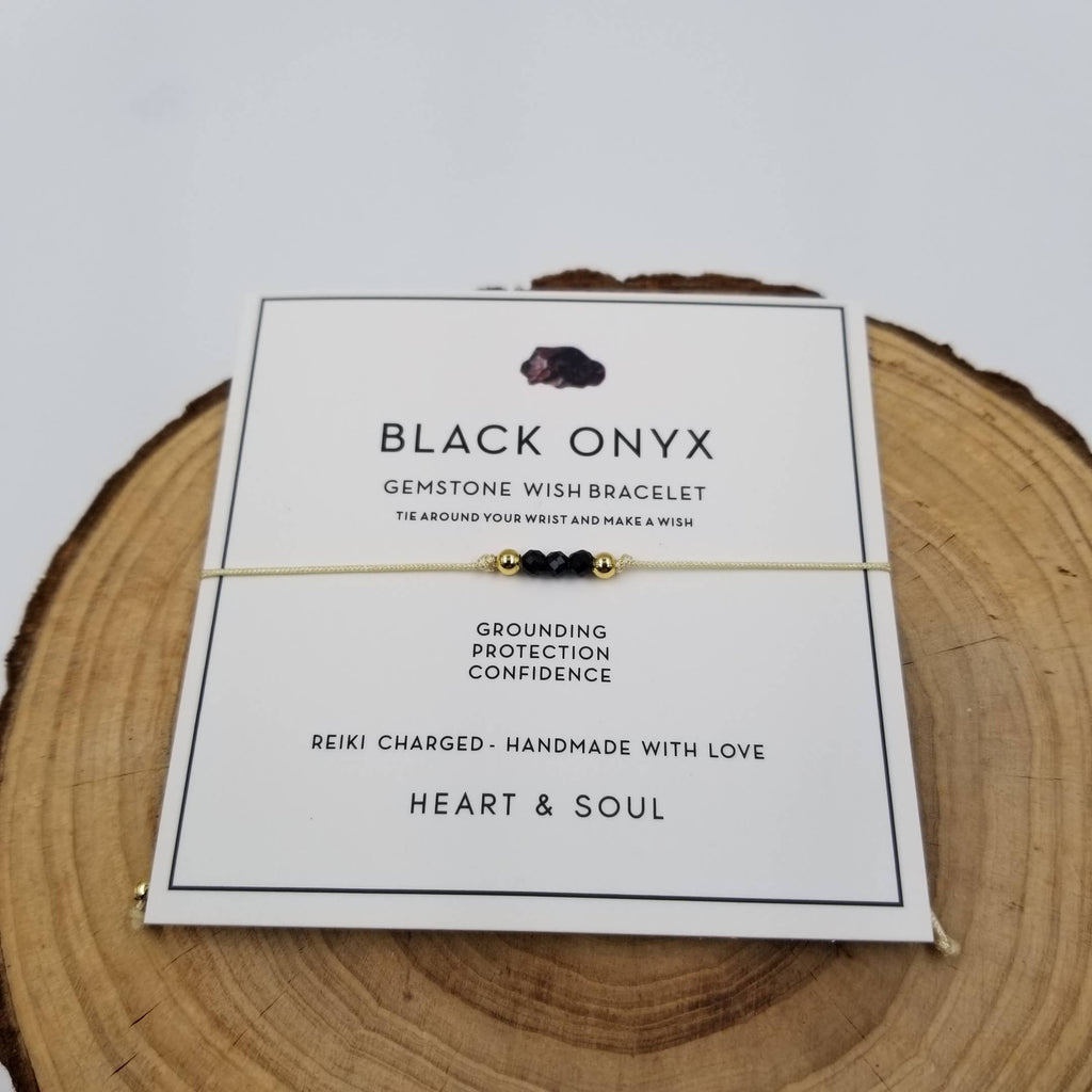 Handmade Natural Stone Chakra Bracelet With Healing Card: Black Onyx