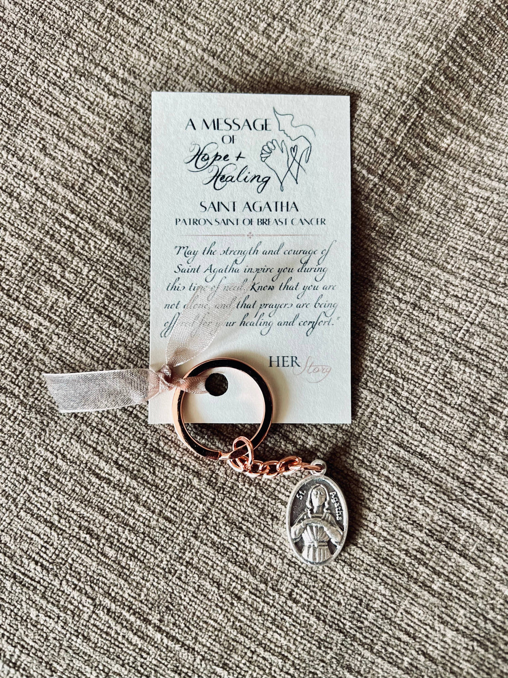 St. Agatha Medal Keychain - Patron Saint of Breast Cancer