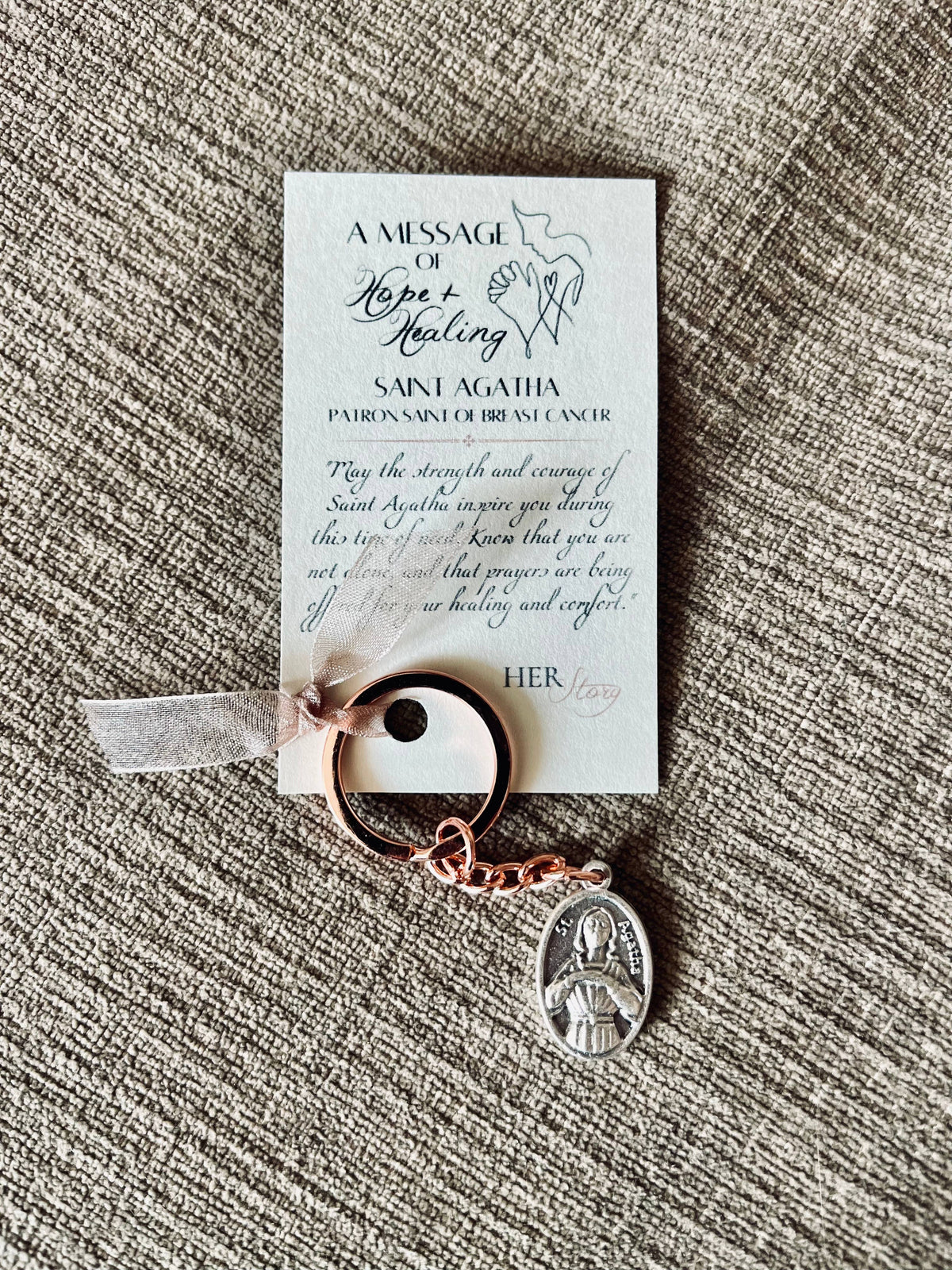 St. Agatha Medal Keychain - Patron Saint of Breast Cancer